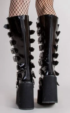 Demonia Shoes SWING-815 Black Patent Trinity Platform Knee High Boots 12 Demonia Shoes SWING-815 Black Patent Trinity Platform Knee High Boots