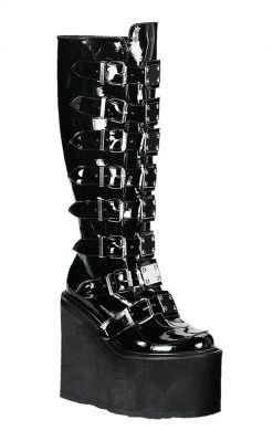 Demonia Shoes SWING-815 Black Patent Trinity Platform Knee High Boots 13 Demonia Shoes SWING-815 Black Patent Trinity Platform Knee High Boots