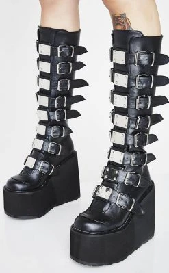 Demonia SWING-815 Black Trinity Platform Knee High Boots (Au Stock)