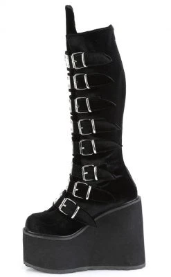 Demonia SWING-815 Black Velvet Trinity Platform Knee High Boots (Au Stock) Shoes
