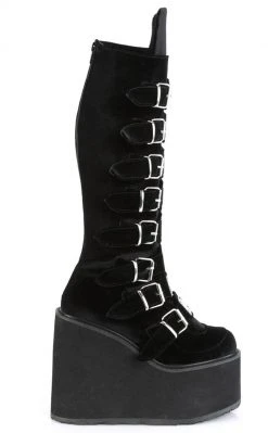 Demonia SWING-815 Black Velvet Trinity Platform Knee High Boots (Au Stock) Shoes