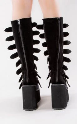 Demonia SWING-815 Black Velvet Trinity Platform Knee High Boots Shoes