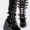 Demonia SWING-815 Black Velvet Trinity Platform Knee High Boots Shoes