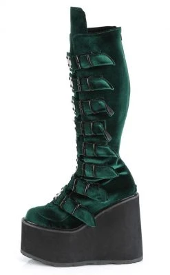 Demonia SWING-815 Emerald Velvet Trinity Platform Knee High Boots (Au Stock)