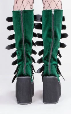 Demonia SWING-815 Emerald Velvet Trinity Platform Knee High Boots (Au Stock)