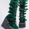 Demonia SWING-815 Emerald Velvet Trinity Platform Knee High Boots (Au Stock)