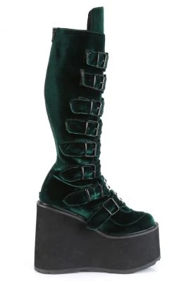 Demonia SWING-815 Emerald Velvet Trinity Platform Knee High Boots