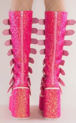 Demonia Shoes SWING-815 Pink Glitter Trinity Platform Knee High Boots (Au Stock)