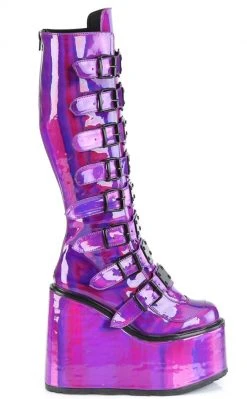 Demonia SWING-815 Purple Holo Trinity Platform Knee High Boots Shoes