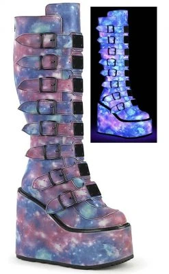 Demonia Shoes SWING-815 UV Galaxy Trinity Platform Knee High Boots