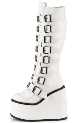 Demonia SWING-815 White Trinity Platform Knee High Boots (Au Stock)