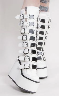 Demonia SWING-815 White Trinity Platform Knee High Boots Shoes