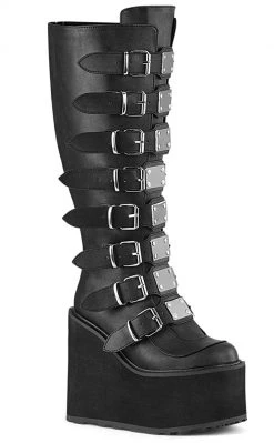 Demonia Plus Size SWING-815WC Black Matte Trinity Knee High Boots | Wide Calf