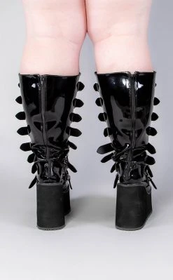Demonia SWING-815WC Black Patent Trinity Knee High Boots | Wide Calf (Au Stock)