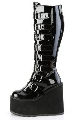 Demonia SWING-815WC Black Patent Trinity Knee High Boots | Wide Calf (Au Stock)
