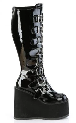 Demonia SWING-815WC Black Patent Trinity Knee High Boots | Wide Calf (Au Stock)