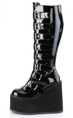 Demonia Plus Size SWING-815WC Black Patent Trinity Knee High Boots | Wide Calf