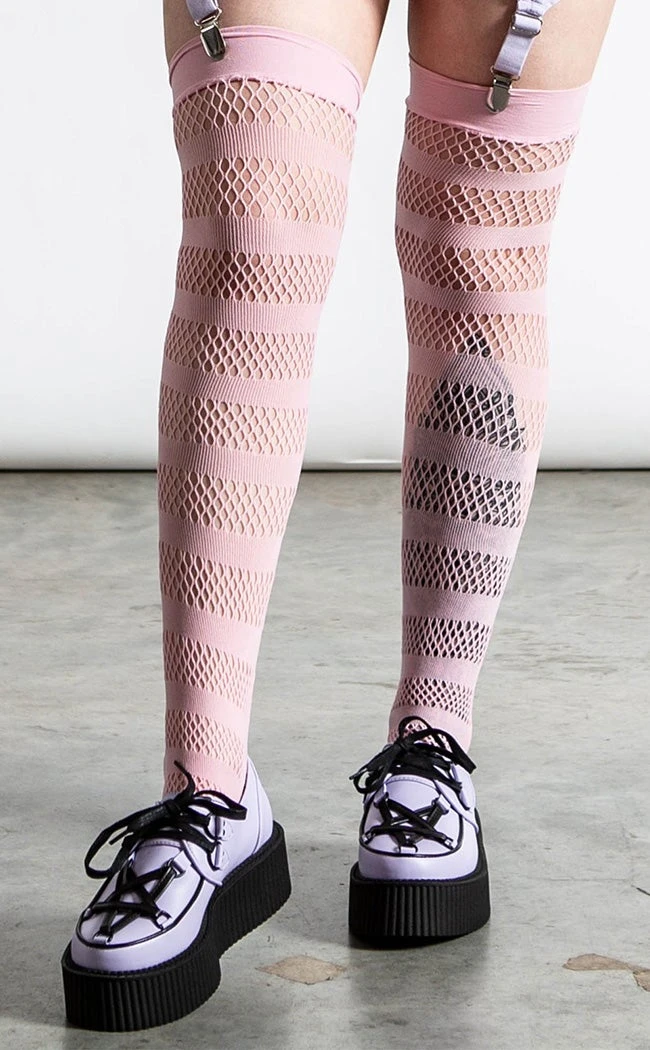 Killstar Clothing Sheena Fishnet Stockings | Pastel Pink 3 Killstar Clothing Sheena Fishnet Stockings | Pastel Pink