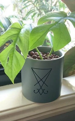 Death By Plants Home & Gifts Sigil Of Lucifer Plant Pot | Black On Grey