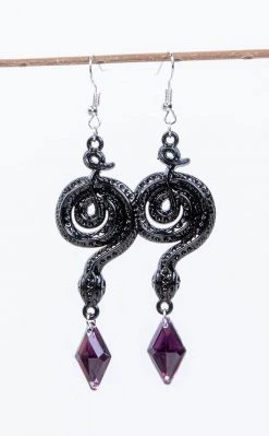 Gothic Jewellery Slither & Treble Gem Earrings Accessories