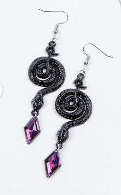 Gothic Jewellery Slither & Treble Gem Earrings Accessories
