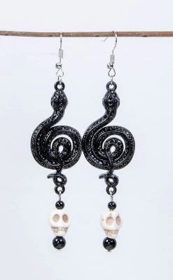Gothic Jewellery Slither & Treble Skull Earrings