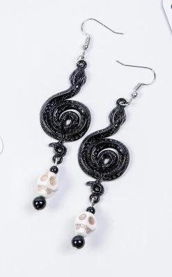 Gothic Jewellery Slither & Treble Skull Earrings
