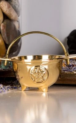 Cauldrons Solid Brass Cauldron | Gold Pentagram