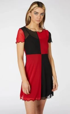 Dangerfield Clothing Split Sheer Mesh Dress | Red/Black