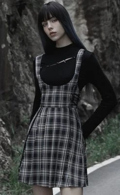 Punk Rave Stone Silence Pleated Dress | Black & Yellow Tartan Clothing