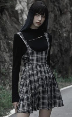 Punk Rave Stone Silence Pleated Dress | Black & Yellow Tartan Clothing