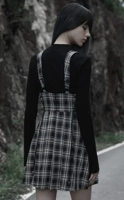 Punk Rave Stone Silence Pleated Dress | Black & Yellow Tartan Clothing