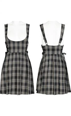 Punk Rave Stone Silence Pleated Dress | Black & Yellow Tartan Clothing