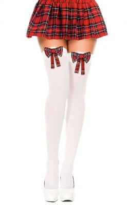Music Legs Stroppy Lass Thigh Highs | White