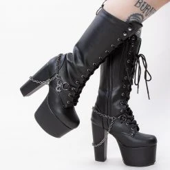 Demonia Shoes TORMENT-170 Black Vegan Chained Platform Boots 11 Demonia Shoes TORMENT-170 Black Vegan Chained Platform Boots