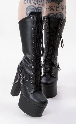 Demonia Shoes TORMENT-170 Black Vegan Chained Platform Boots