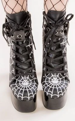 Demonia Shoes TORMENT-51 Black Spiderweb Platform Boots