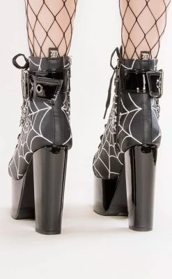 Demonia Shoes TORMENT-51 Black Spiderweb Platform Boots