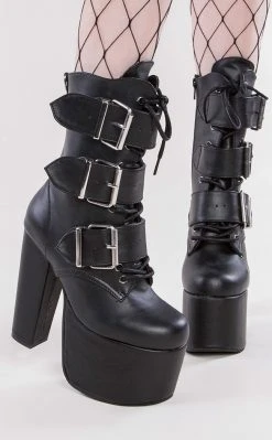 Demonia TORMENT-703 Black Vegan Leather Platform Boots