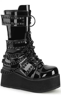 Demonia TRASHVILLE-138 Black Patent Platform Boots Shoes