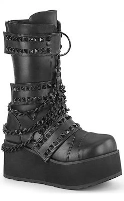 Demonia Shoes TRASHVILLE-138 Black Vegan Leather Platform Boots