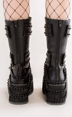 Demonia TRASHVILLE-138 Black Vegan Leather Platform Boots (Last Pair: 4M/6W)