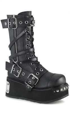 Demonia Shoes TRASHVILLE-250 Black Vegan Leather Platform Boots