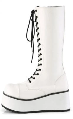 Demonia TRASHVILLE-502 White Vegan Leather Platform Boots Shoes