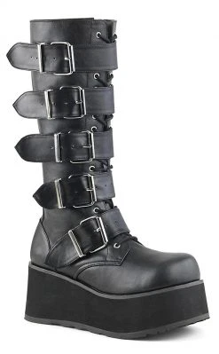 Demonia TRASHVILLE-518 Black Vegan Leather Platform Knee High Boots