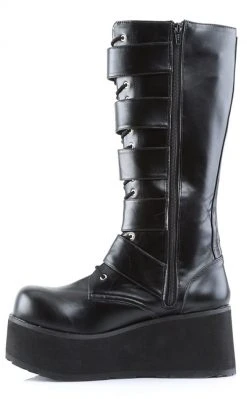 Demonia TRASHVILLE-518 Black Vegan Leather Platform Knee High Boots