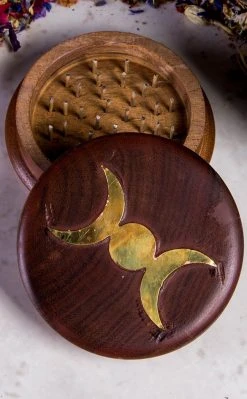 TB Home & Gifts Triple Moon Wooden Herb Grinder