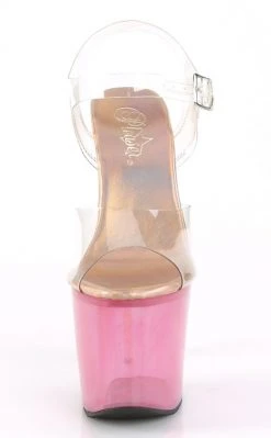 Pleaser Unicorn-708T Clear Pink Tinted Heels