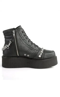 Demonia V-CREEPER-565 Black Vegan Leather Creeper Ankle Boots Shoes