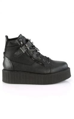 Demonia V-CREEPER-566 Black Vegan Leather Creeper Ankle Boots
